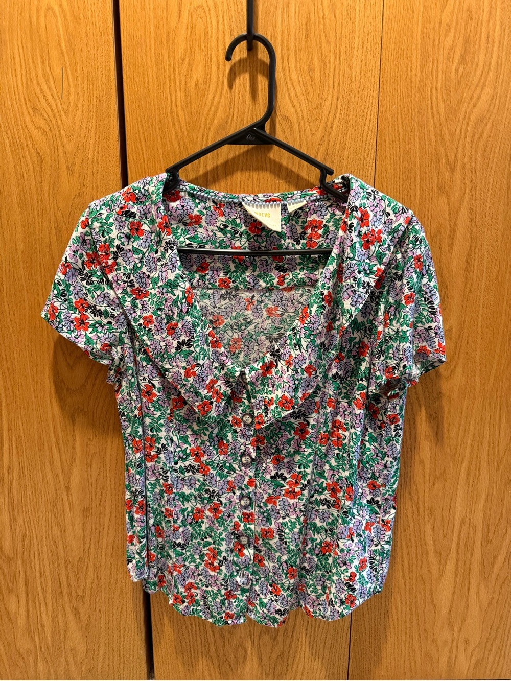 Anthropologie Maeve Red, Green & Purple Floral Button-Front Blouse